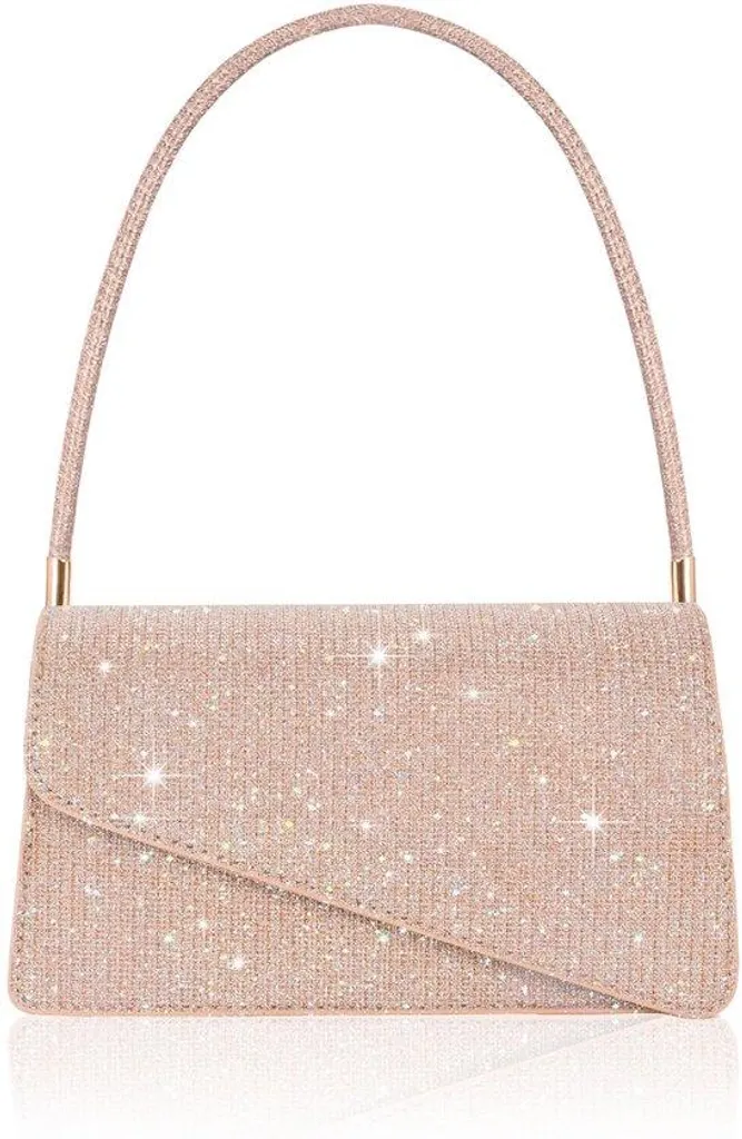 Petite pochette de soirée à paillettes rose avec double zip pour femme