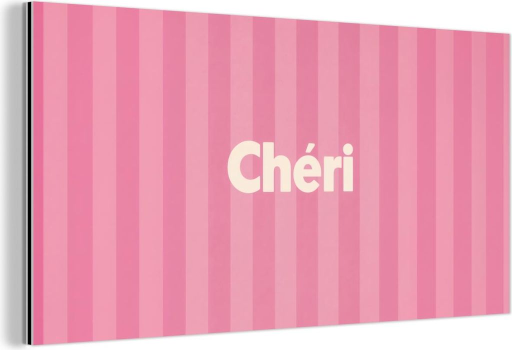 MuchoWow Wanddekoration Metall Metallbild Wandkunst 80x40 cm Gestreift - Rosa - Chéri MuchoWow Aluminium Gemälde - Wanddekoration - Alubild