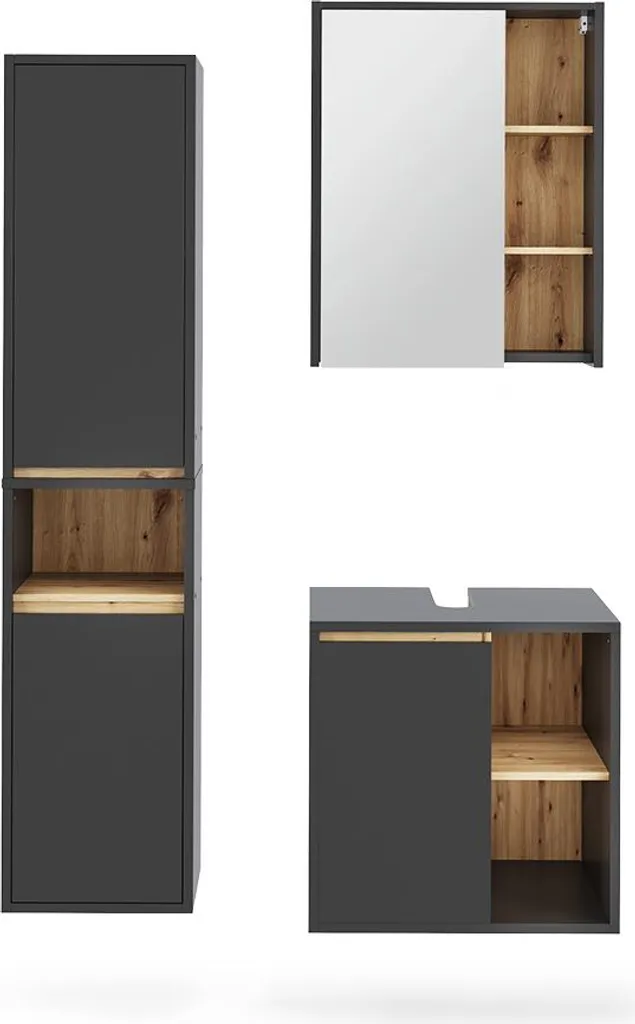 Vicco Viola Ensemble de Meubles de Salle de Bain Gris et Artisan 3 Pièces