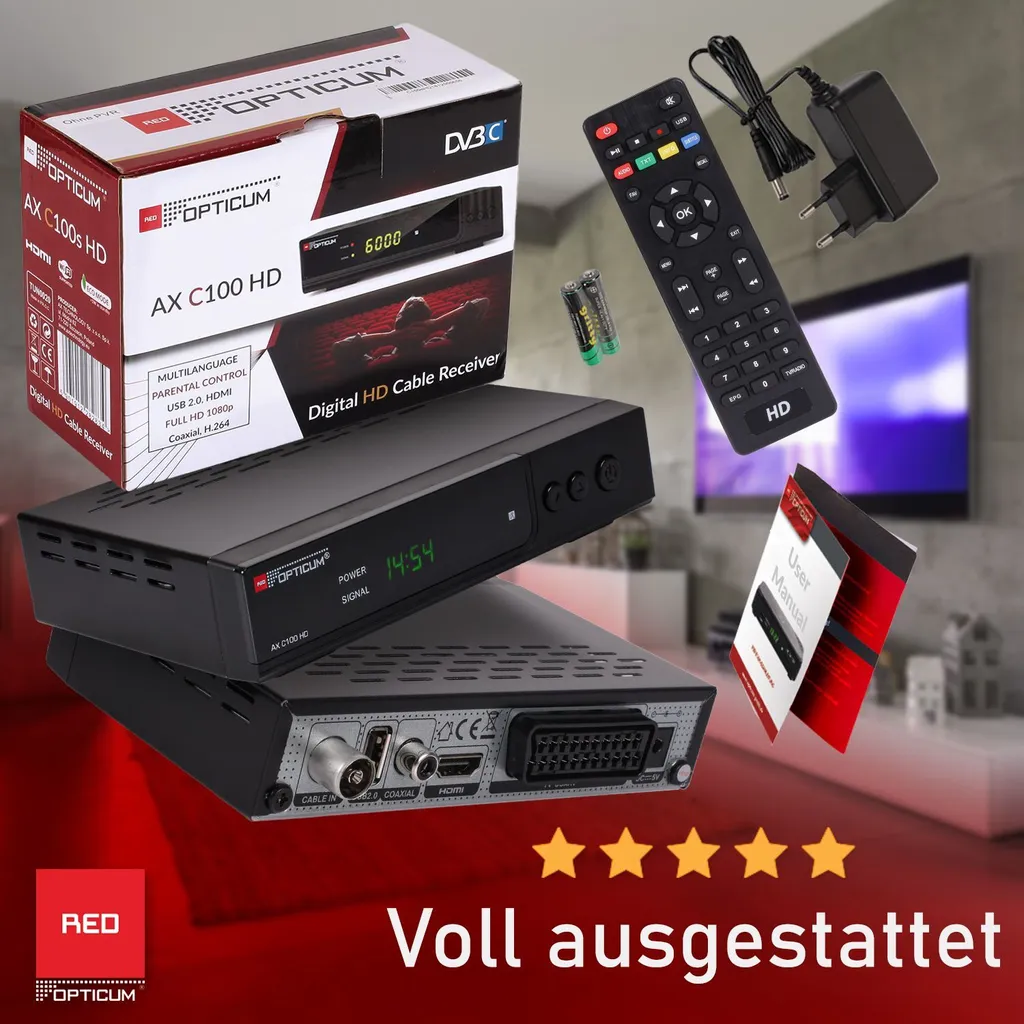 Opticum AX C 100 DVB-C Décodeur avec Lecteur USB et Sortie HDMI Noire - 30