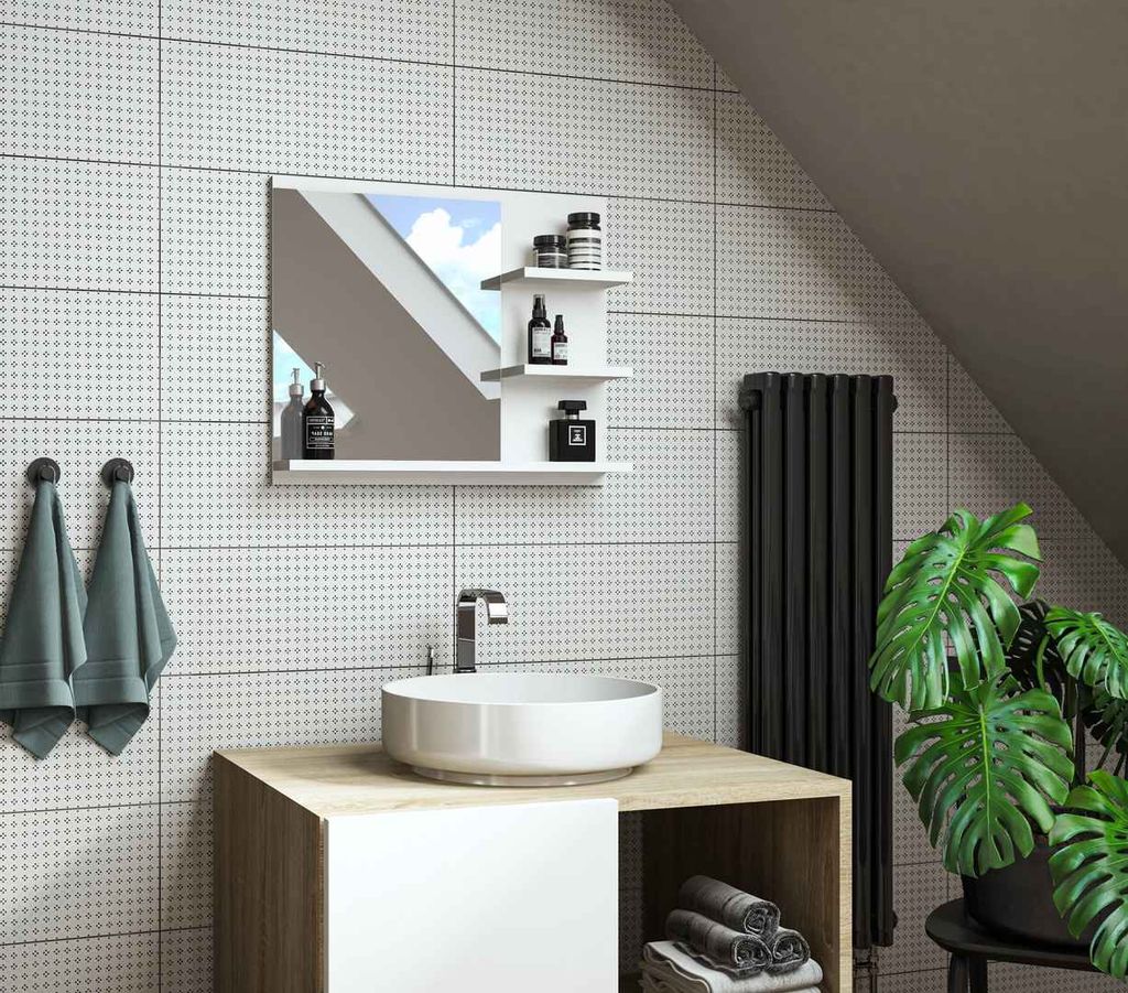 badspiegel mit ablagen, weiß badezimmer spiegel, wandspiegel,  badezimmerspiegel
