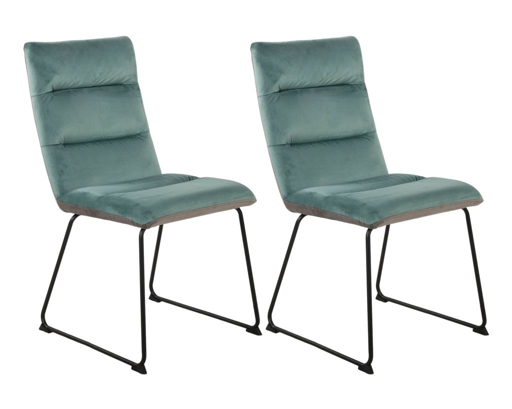 Duo Collection Esszimmerstuhl 2er-Set "Elise", Samtbezug in Mintgrün, pulverbeschichtetes Kufengestell, modern und zeitlos