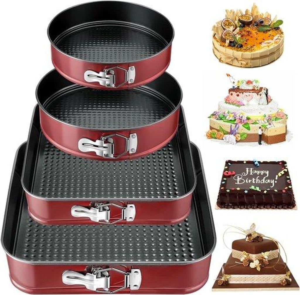 Famanu Kuchenformen Set 4 Stück 6, 8, 9 und 10 Zoll runde Backformen mit herausnehmbarem Boden