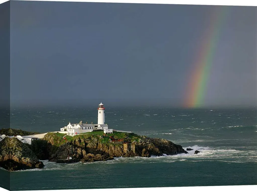 Décoration murale évasion - Tableau phare et arc-en-ciel - 60x40 cm