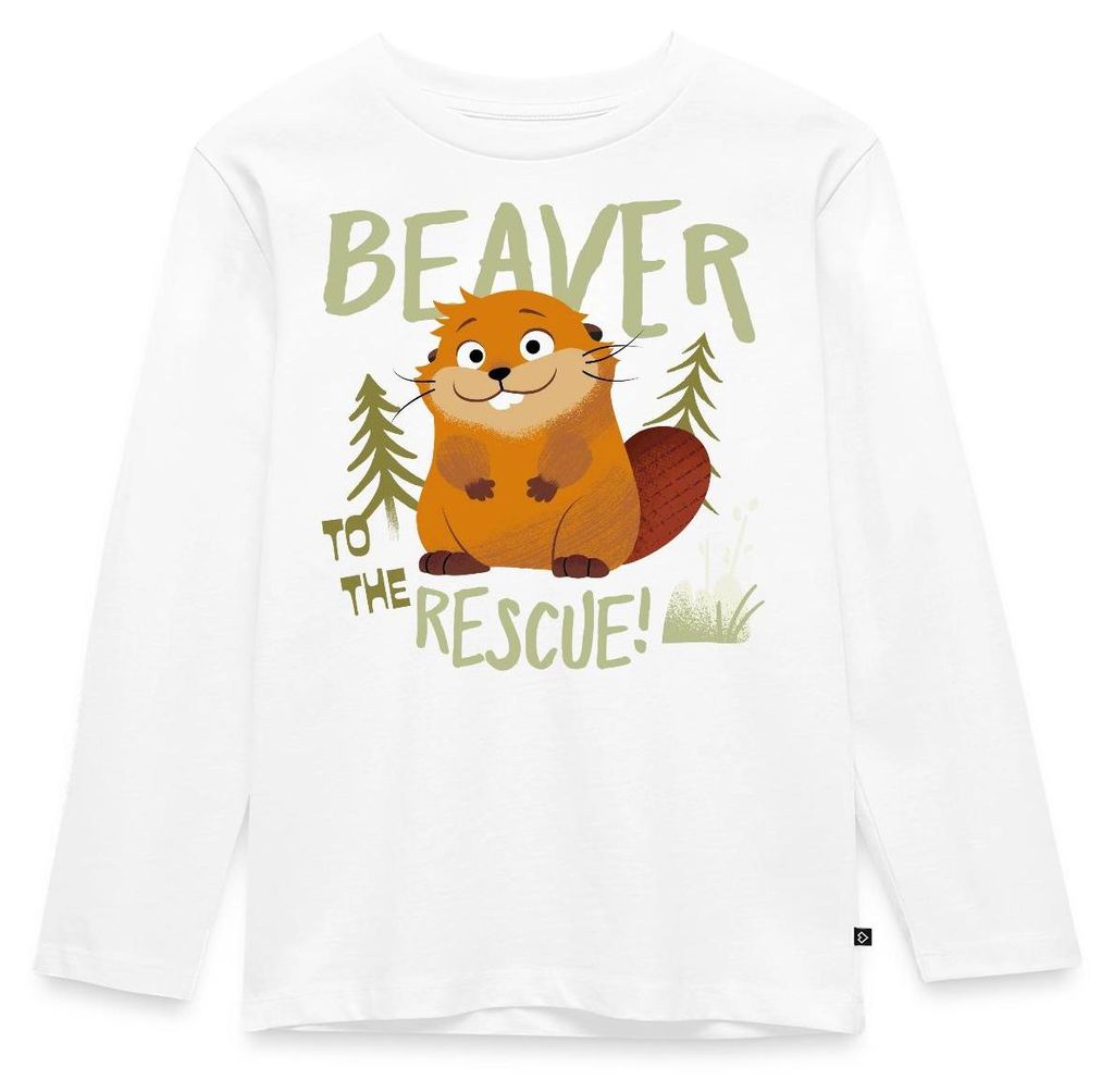 Spreadshirt Hoppers Beaver To The Rescue Kinder Premium Langarmshirt, 110/116 (4 Jahre), Weiß