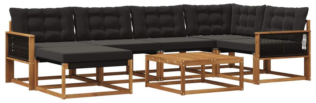 vidaXL Outdoor-Sofagarnitur mit Kissen 7 pcs Natürlich und Schwarz