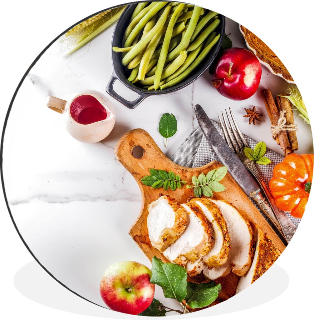 MuchoWow Aluminium Wandkreis Gemüse - Fleisch - Küche - Kräuter Ø 60 cm Wanddeko Modern Wohnzimmer - Wand Kreis - Wandbild - Schlafzimmer - A...