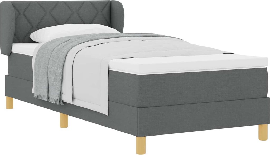 "WINTER SALE"Boxspringbett - Einzelbett/Jugendbett mit Lattenrost - mit Matratze Dunkelgrau 90x190cm Stoff - Klassische Betten NeuMöbel923634