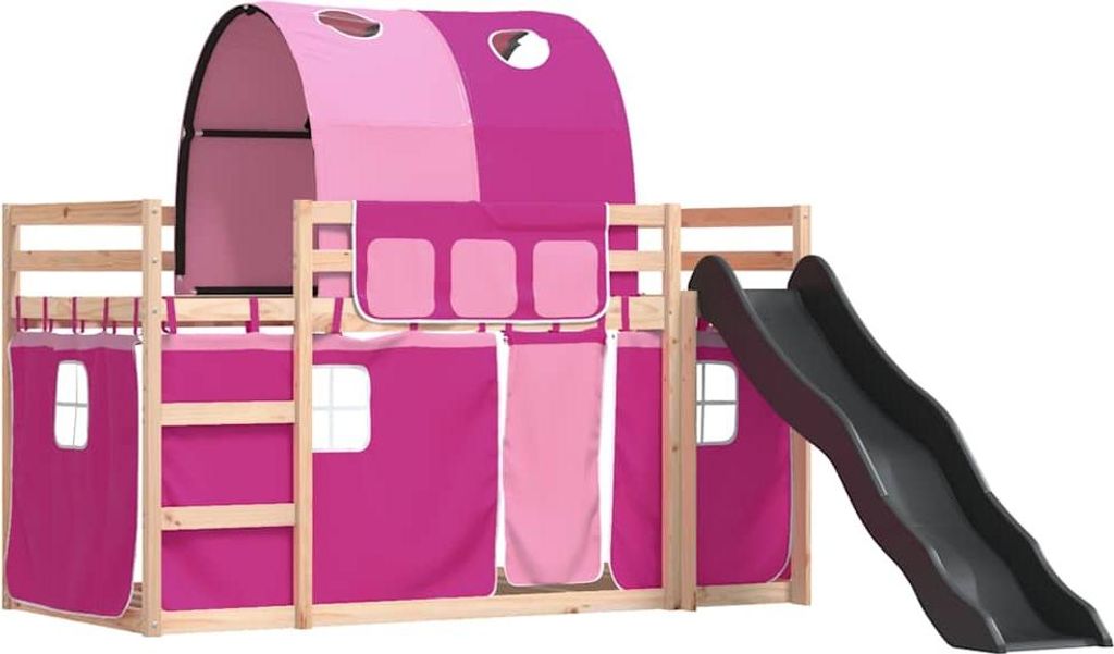 vidaXL Etagenbett mit Rutsche und Gardinen Rosa 80x200 cm