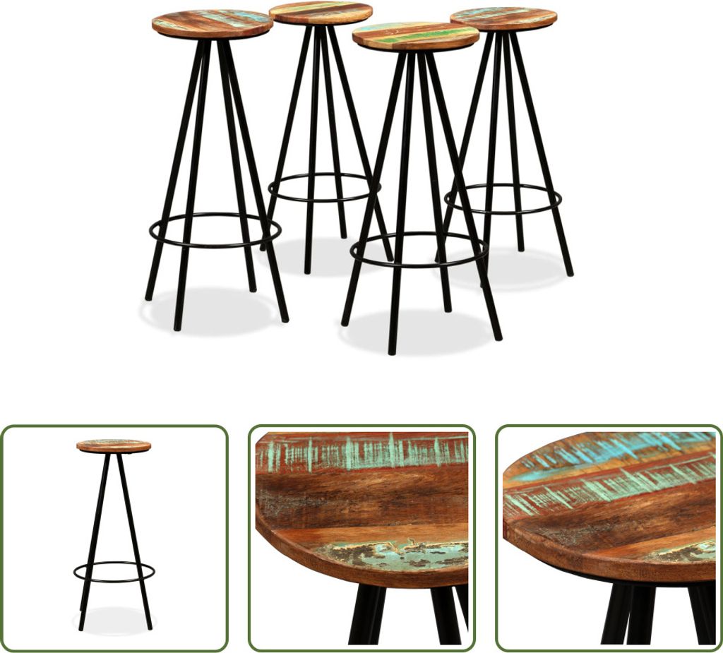 The Living Store Barhocker 4 Stk. Massives Altholz Produktbild 