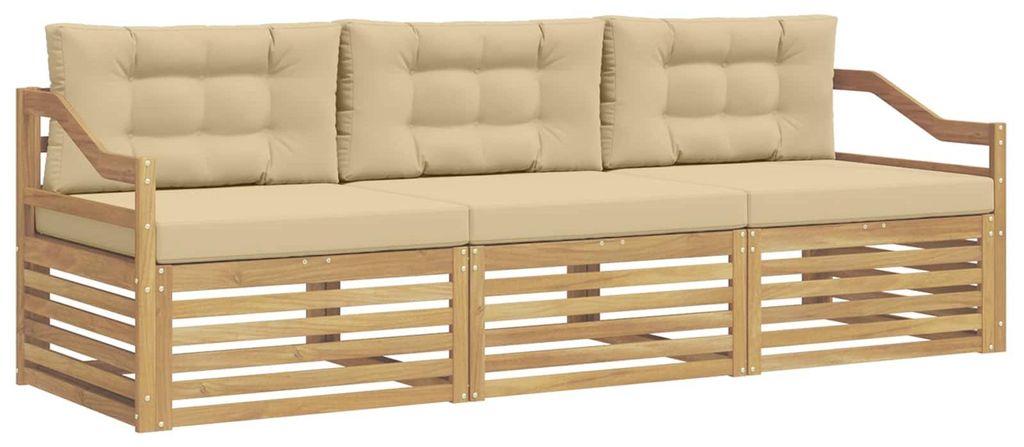 vidaXL Outdoor-Sofagarnitur mit Kissen 3 pcs Weiß und Beige Polyester