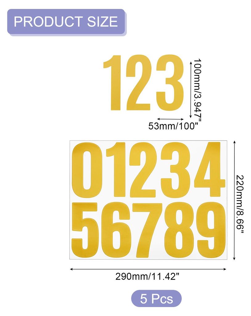 5 Bl?tter Zahlen Aufkleber,0-9 Vinyl 10cm Wasserdichte Nummernaufkleber fš¹r Briefkasten, Schild, Fenster, Tš¹r, Hausnummer, Gelb