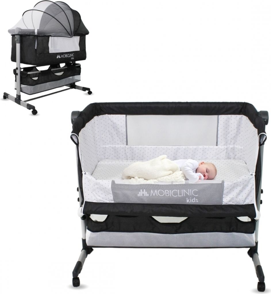 Babywiege 3 in 1, Babybett, Mobiclinic Wiege, Verstellbares Beistellbett, 87 x 58-66 x 81-76 cm, mit Rollen und Matratze, Höhenverstellbar in 3 Night