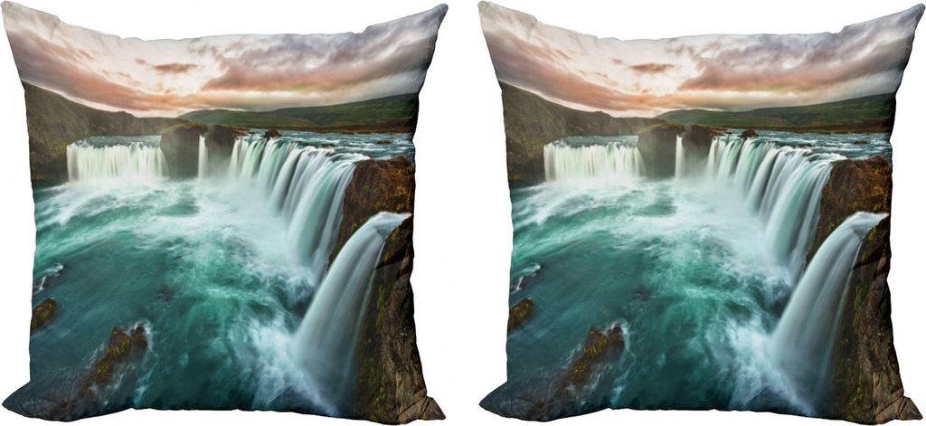 ABAKUHAUS Wasserfall Kissenbezug Set (2Stück), Wilde Natur Wasserfall, doppelseitiges Digitaldruckdekor mit Reißverschluss, 50 cm, Mehrfarbig