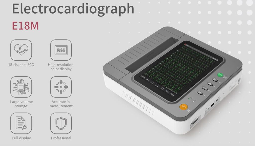 Tragbares EKG-Gerät Elektrokardiograph 18-Kanal Touchscreen Drucker E18M Interpretation