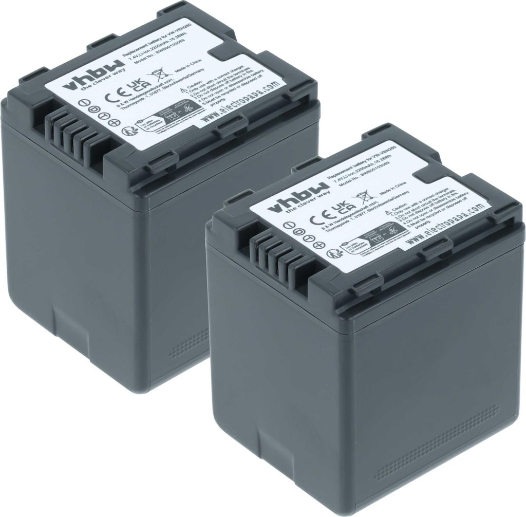 vhbw 2x Akku kompatibel mit Panasonic HC-X900M, HC-X900, HC-X909, HC-X800 Videokamera Camcorder (2200 mAh, 7,2 V, Li-Ion) + Infochip