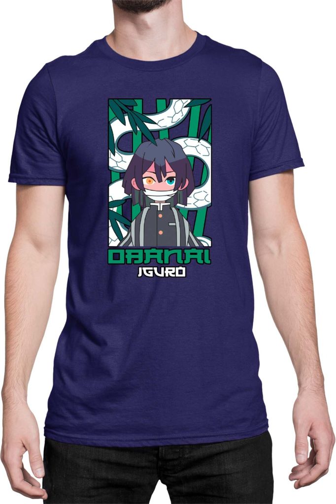 Herren T-Shirt Japan Anime Manga Demon Anime Slayer Obanai Iguro Hashira, Man L / Dunkelblau
