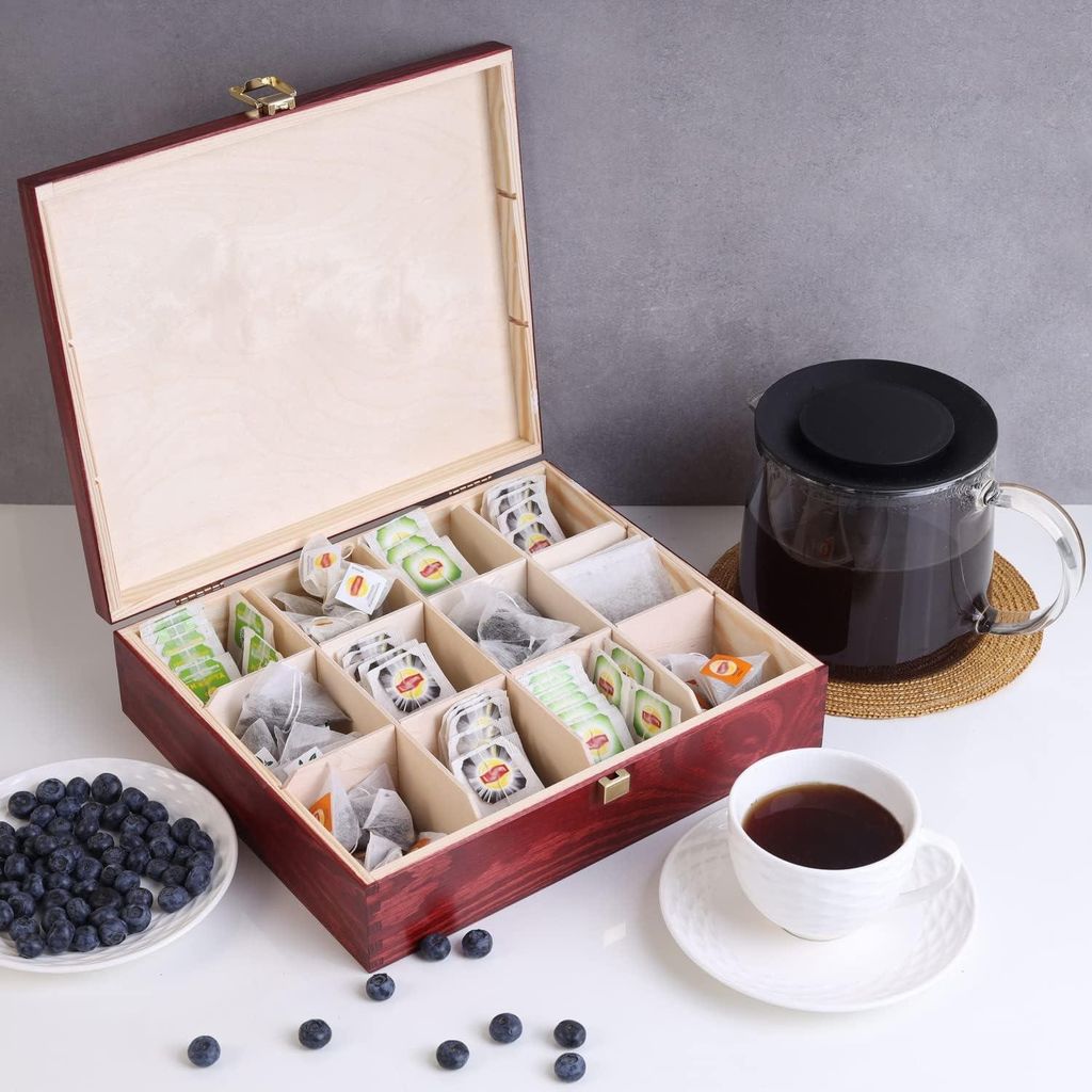 Creative Deco Scatola Porta Tè e Tisane in Legno Rosso| Immagine del prodotto 