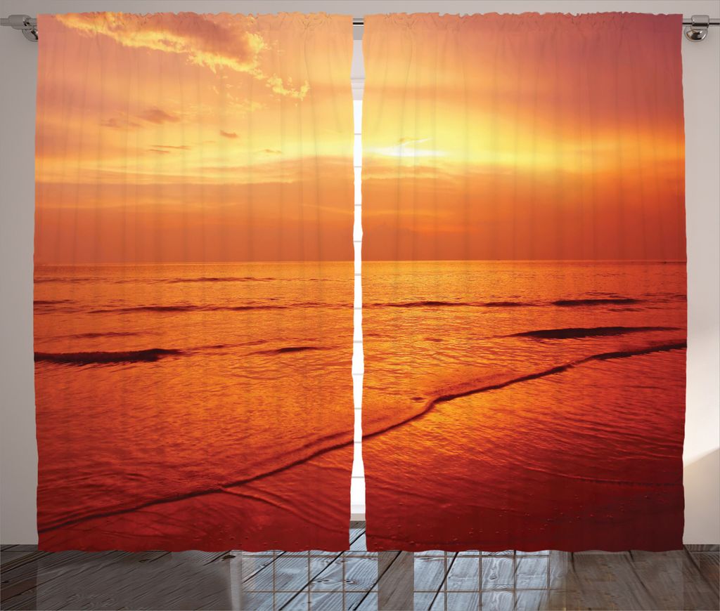 ABAKUHAUS Reise Rustikaler Gardine, Dämmerung Karon Beach, Schlafzimmer Kräuselband Vorhang mit Schlaufen und Haken, 280 x 245 cm, Gelb Rot