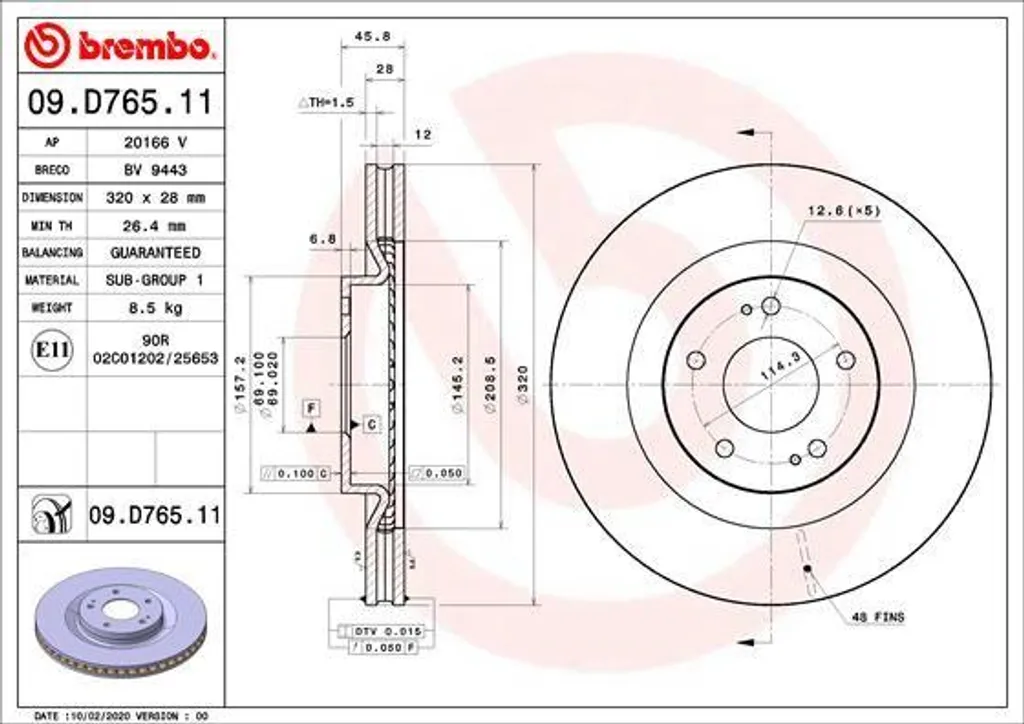 Brembo 09.D765.11 Disque de Frein OE 4615A230 pour Outlander et Eclipse