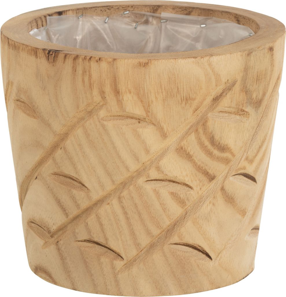 J-Line Übertopf Kerbe Holz Naturell Medium