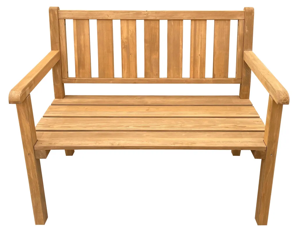 Banc de jardin robuste en bois brun anti-UV : assise stable 2 personnes