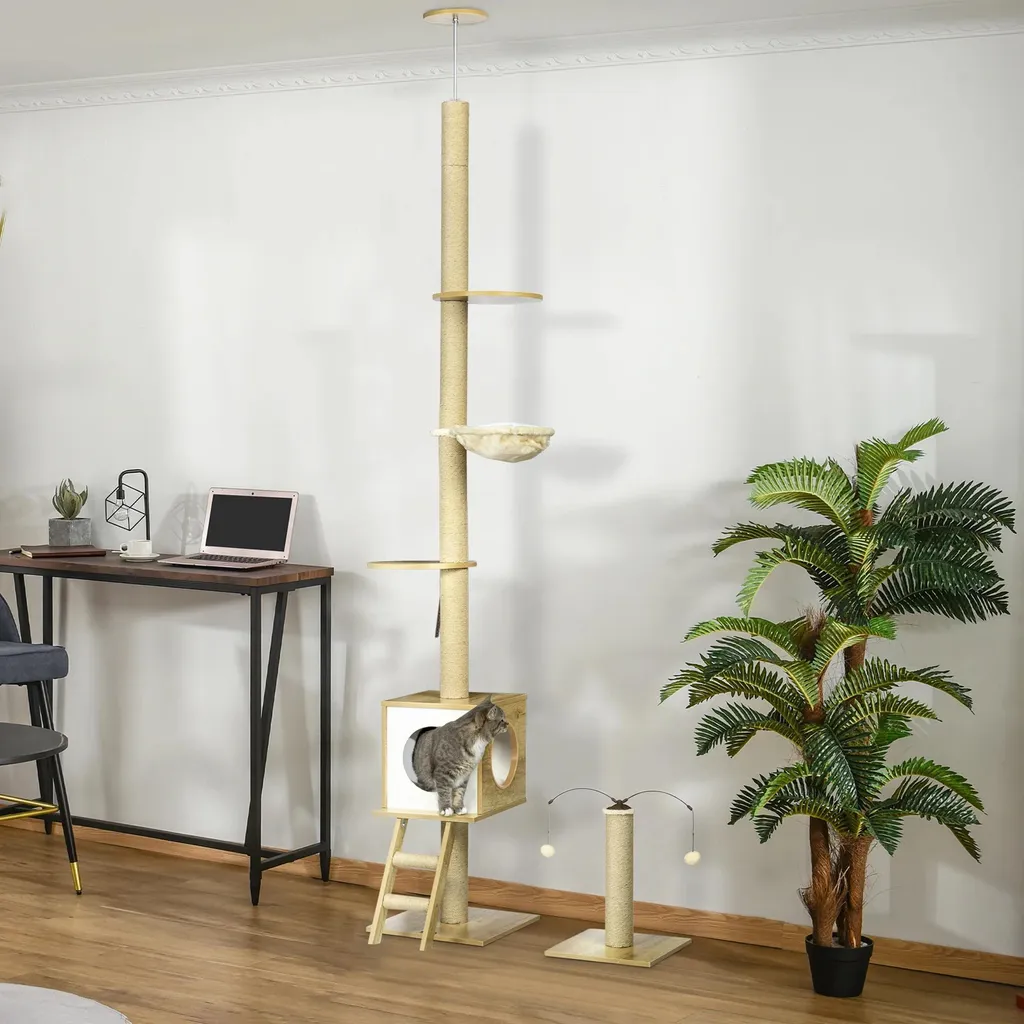 Arbre à chat stable sans percer - Solution griffes canapé - 285 cm haut - 2