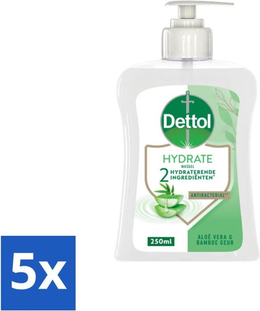 Dettol Handseife Hydrate Aloe Vera & Bambus 250 ml - Vorteilspack - 5 Stücke