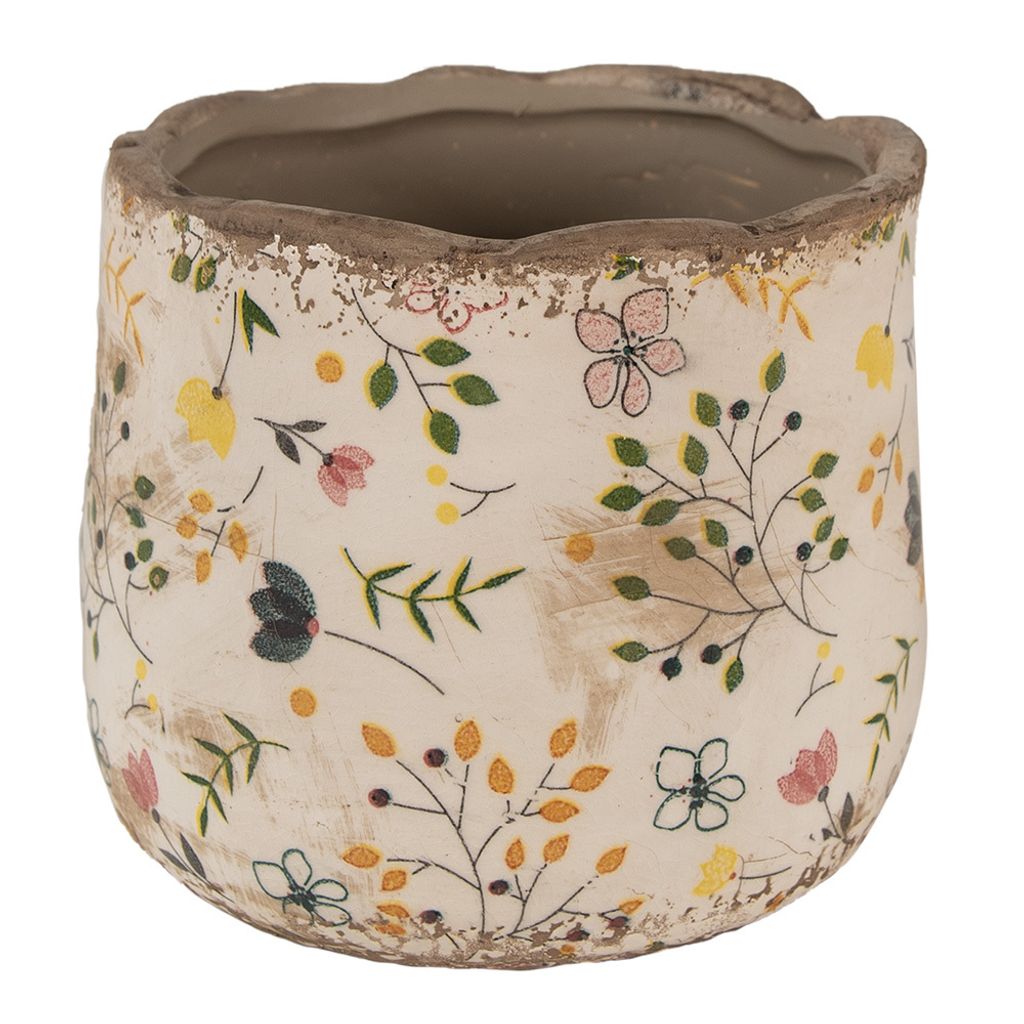 Clayre & Eef Pot de fleurs Ø 14x12 cm Beige Jaune Céramique Image du produit 