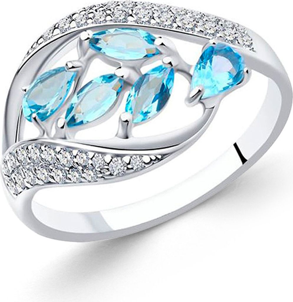 Sokolov Damenring aus 925 Silber mit blauem Topas und Zirkonia, Sterlingsilber Ring mit Edelsteinen