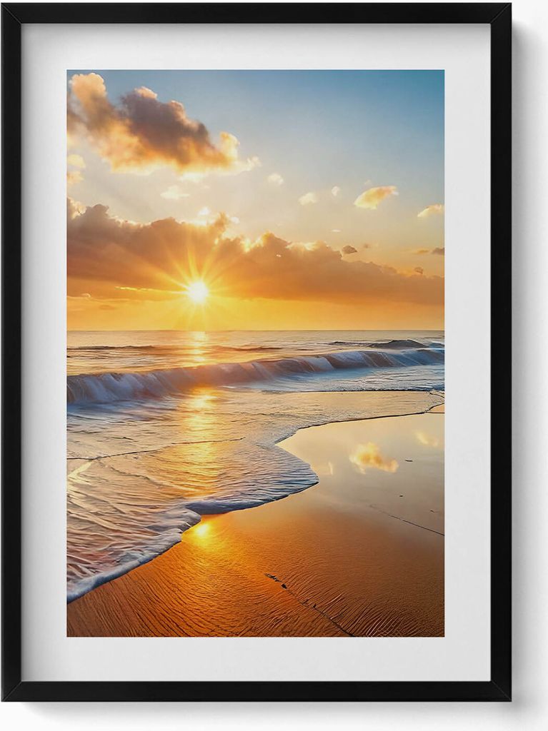Sonnenuntergang über dem Meer– Wandbild mit Rahmen – Gerahmtes Bild – Wanddekoration – 50x70 cm – Schwarz Rahmen