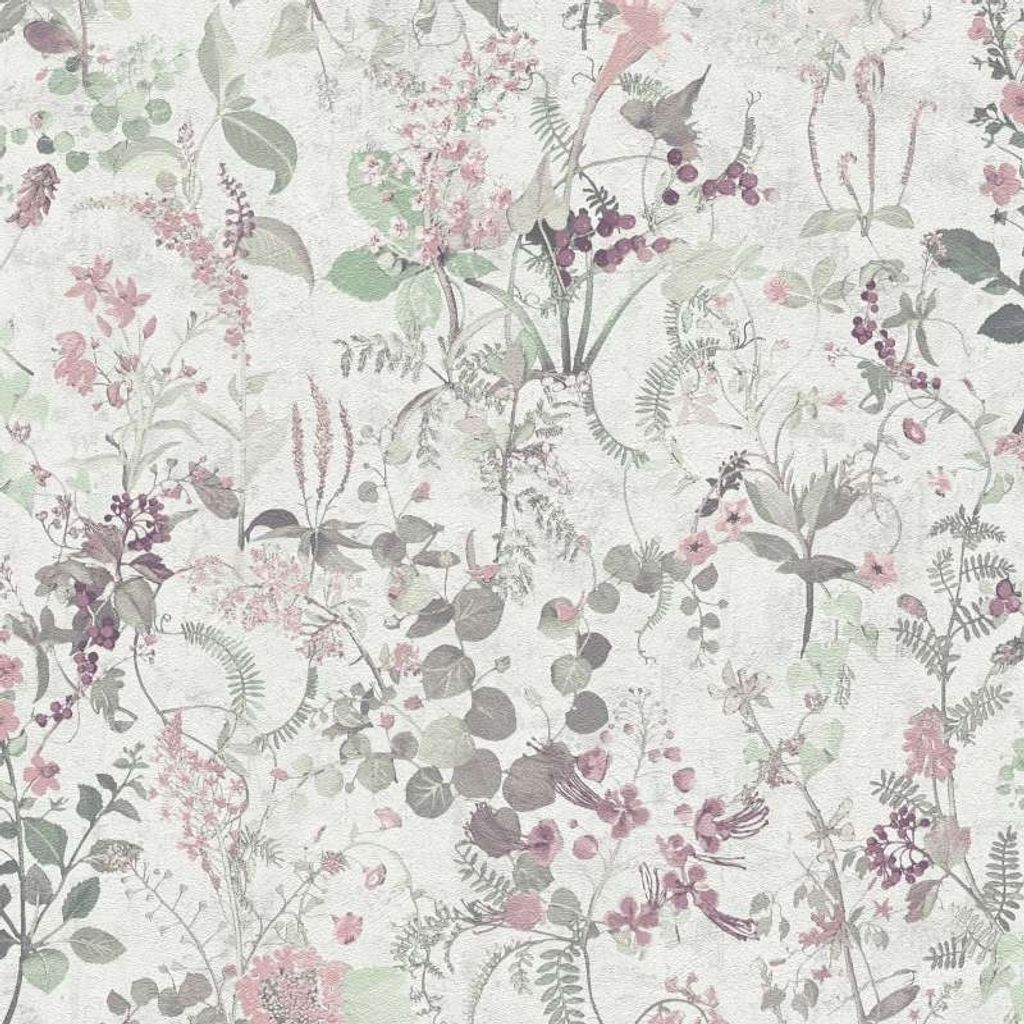 A close-up view of a floral wallpaper pattern.