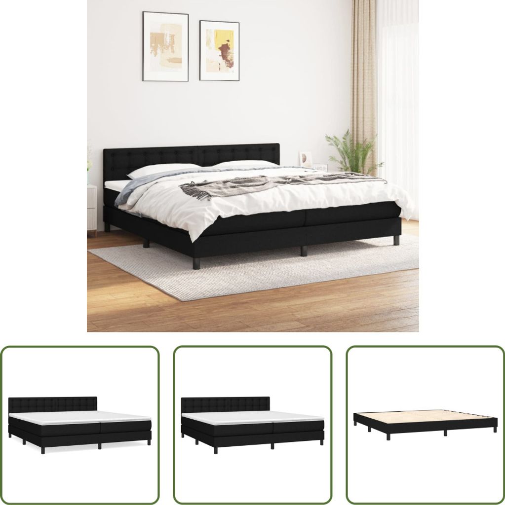 The Living Store Boxspringbett mit Matratze Schwarz 200x200 cm Stoff