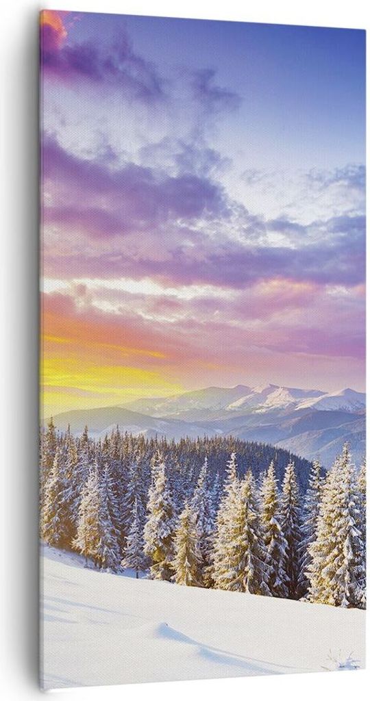 Bild auf Leinwand - Leinwandbild - Berge Schnee Winter - 65x120cm - Wand Bild - Wanddeko - Leinwanddruck - Bilder - Kunstdruck - Wanddekoration - L...