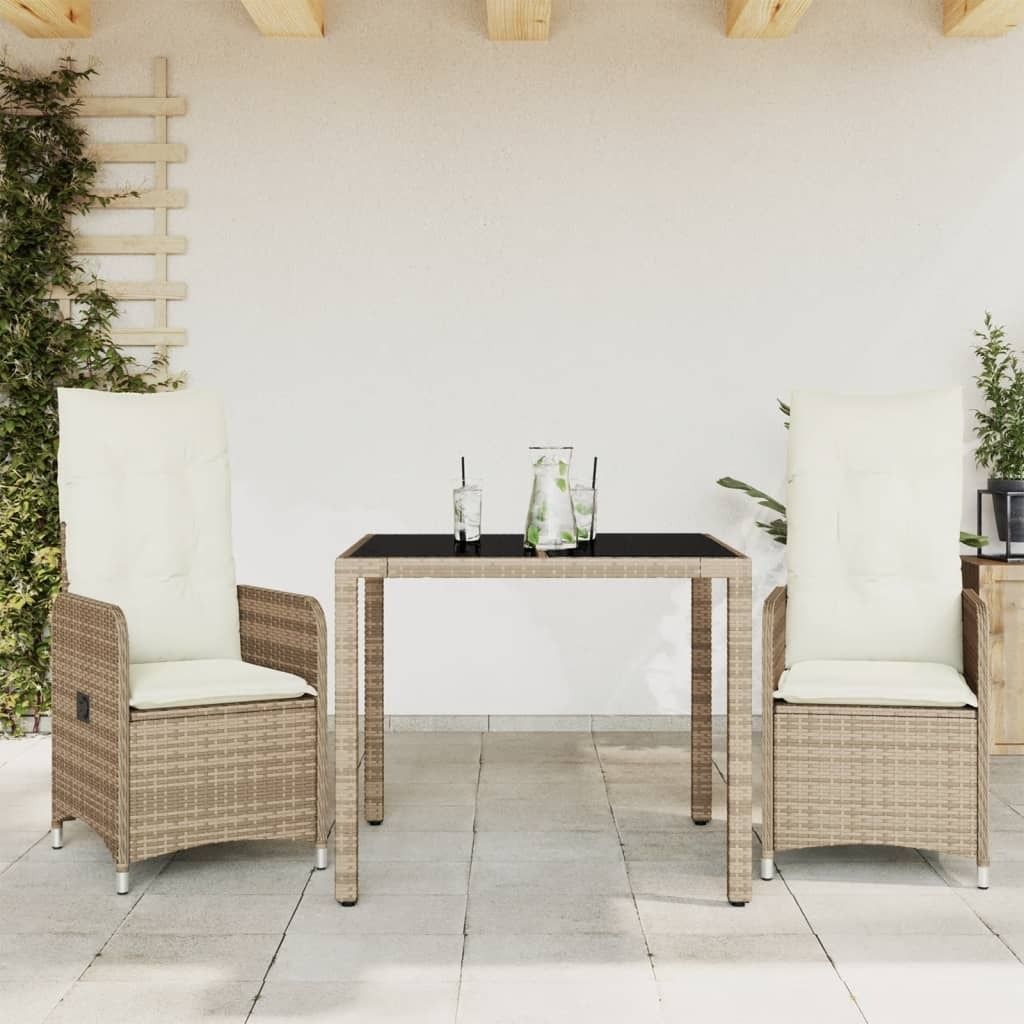 Maison Exclusive - 3-tlg. Garten-Bistro-Set mit Kissen Beige Poly Rattan