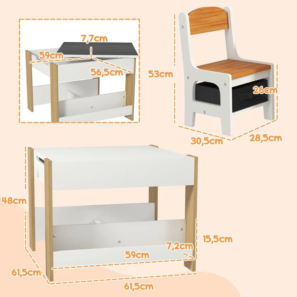 Solution Rangement Chambre Enfant : Table avec Plateau Tableau et Chaises - 5