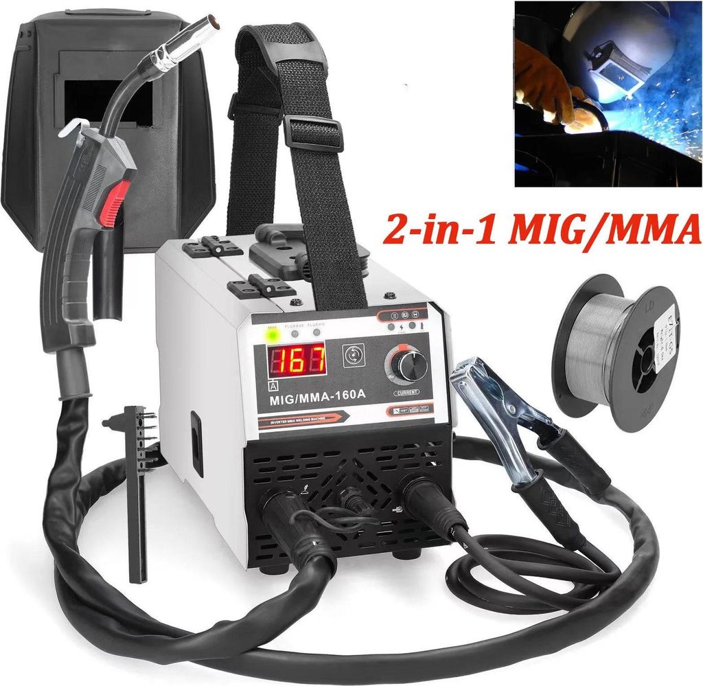 Inverter Schweißgerät - MIG/MMA 160A 2-in-1 - IGBT - Tragbar - EU-Stecker - 37,5 x 24,5 x 16 cm - Braun