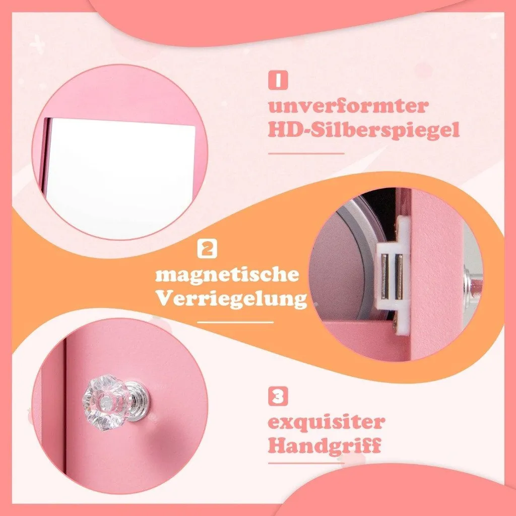 Rangement bijoux enfant 4 en 1 rose : armoire gain de place avec miroir