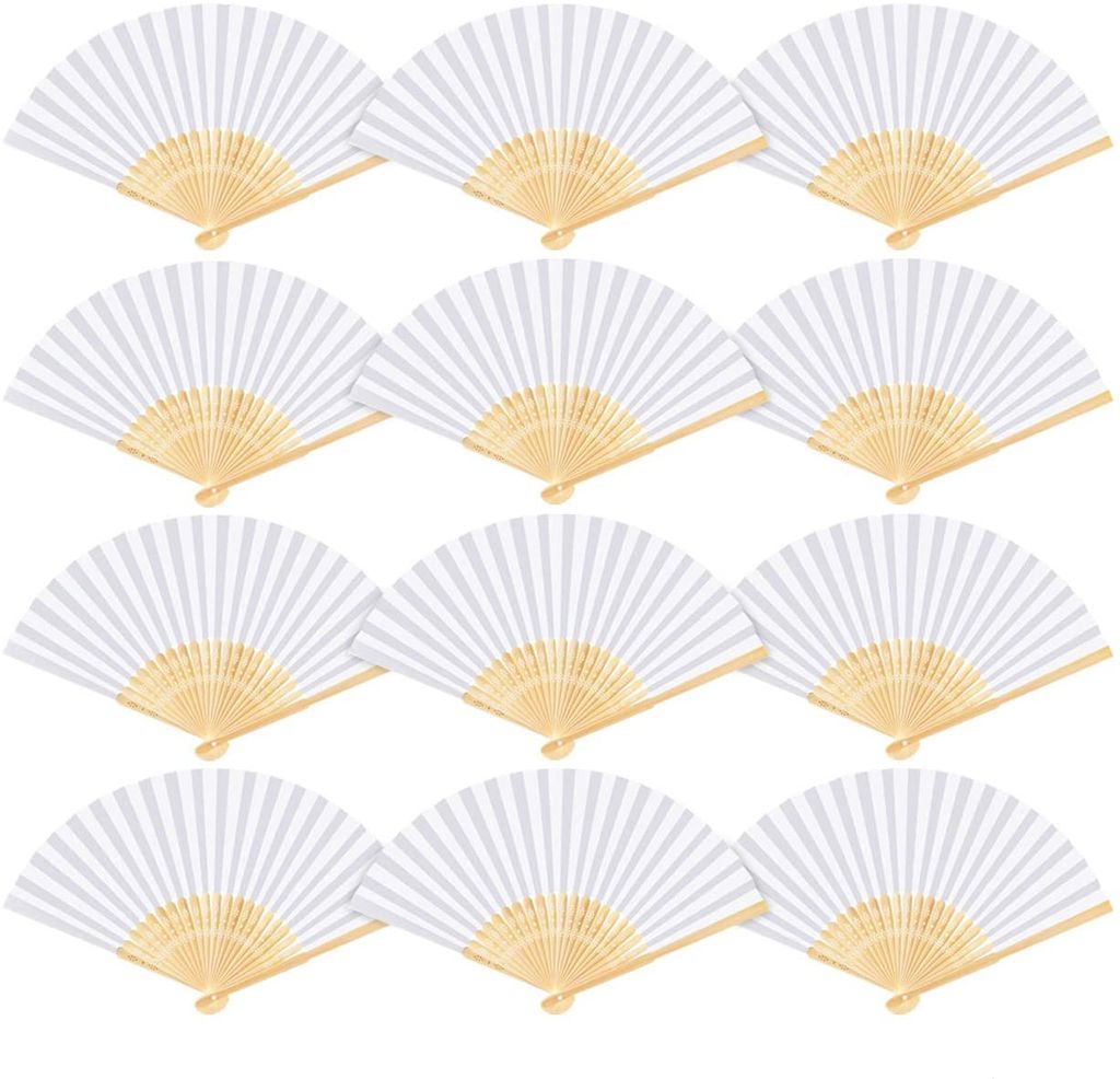 Weiß Bambus Faltfächer Hand-Fächer Taschenfächer für Kleidung Accessoires 