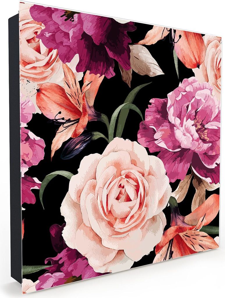 Nachbildung-Schlüsselkasten, Magnetpinnwand und Memoboard mit Glasfront Motiv Blumenmuster Vintage