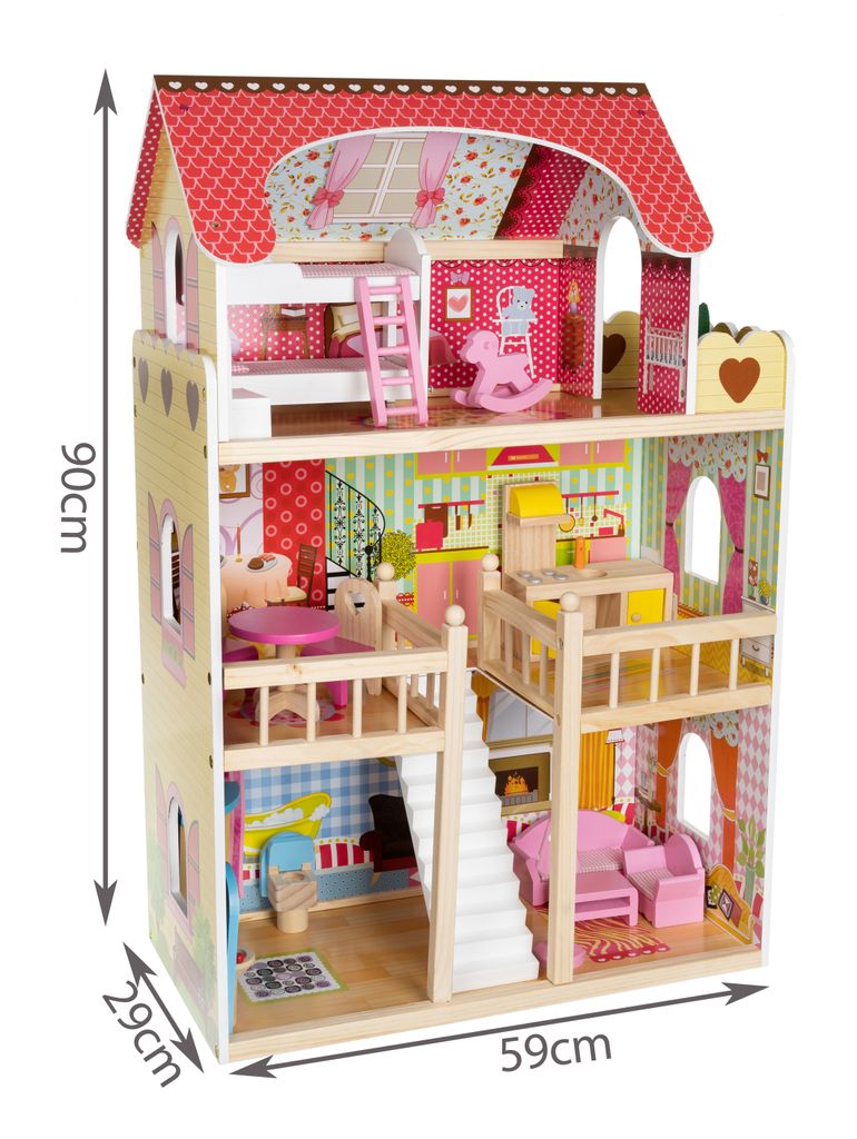 Puppenhaus Holz Puppenstube Puppenvilla 2 Etagen Spielzeughaus+Möbeln&Zubehör 