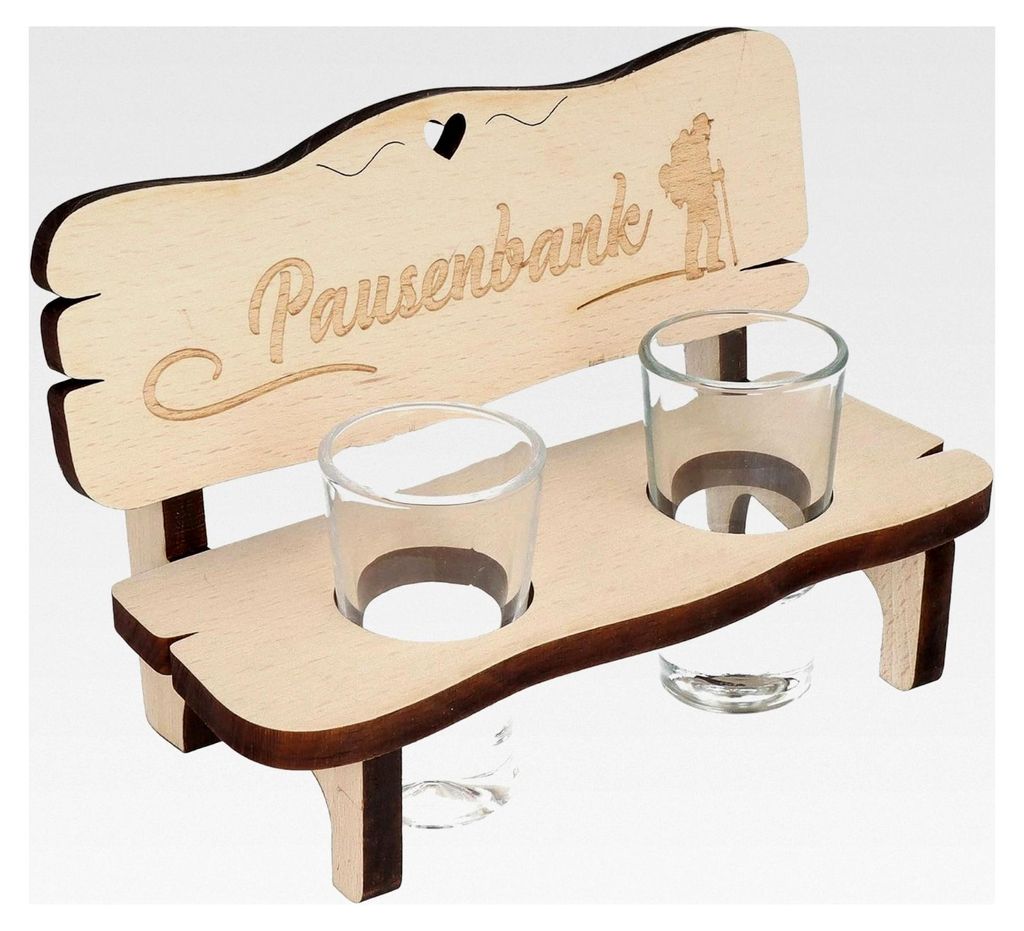 Schnapsbank mit Gravur und 2 Gläsern | Geschenkidee für Männer und Frauen | Schnapsplatte mit Gläsern | Pausenbank