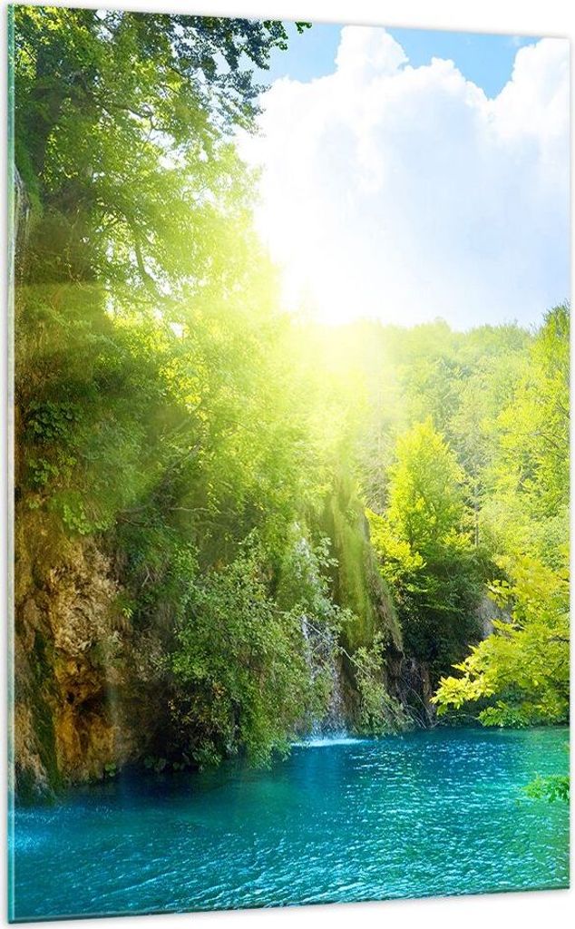 Bilder auf glas - Einteilig - Wasserfall Forrest Himmel - 70x100cm - Glasbilder - Wandbilder - Bilder - Wanddekoration aus Glas - Glas Bilder - Wan...