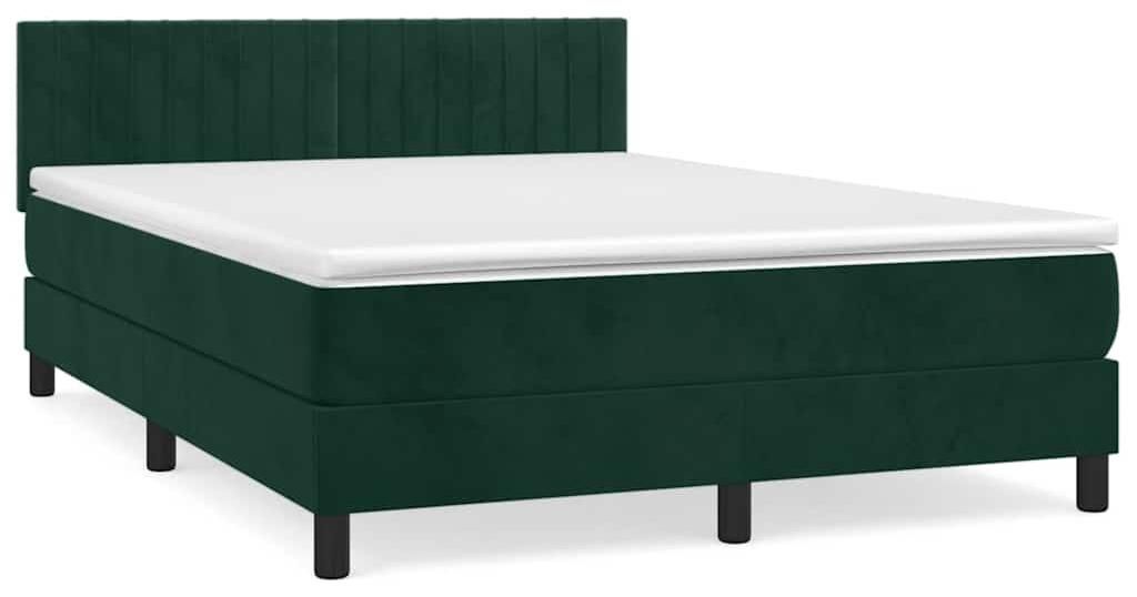 vidaXL Boxspringbett mit Matratze Dunkelgrün 140x200 cm Samt