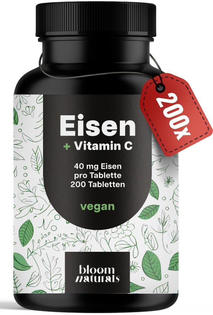 Bloom Naturals Eisentabletten mit Vitamin C, 200 Stück, 40 Produktbild 
