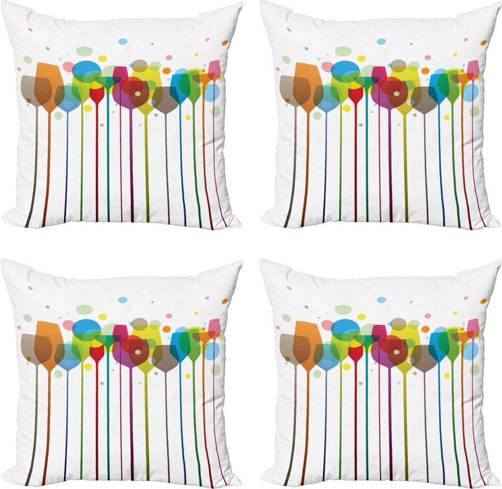 ABAKUHAUS Weingut Kissenbezug Set (4 Stück), Wein bunte Gläser, Moderner Doppelseitiger Digitaldruck, 40 cm x 40 cm, Mehrfarbig