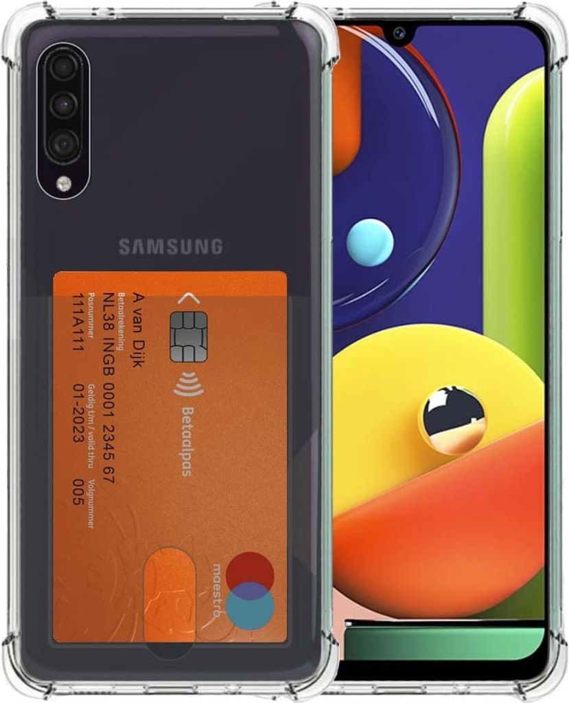 Smartphonica Telefoonhoesje Geschikt voor Samsung Galaxy A50s met Pasjeshouder Doorzichtig Siliconen - Transparant TPU Shockproof Backcover Case ...