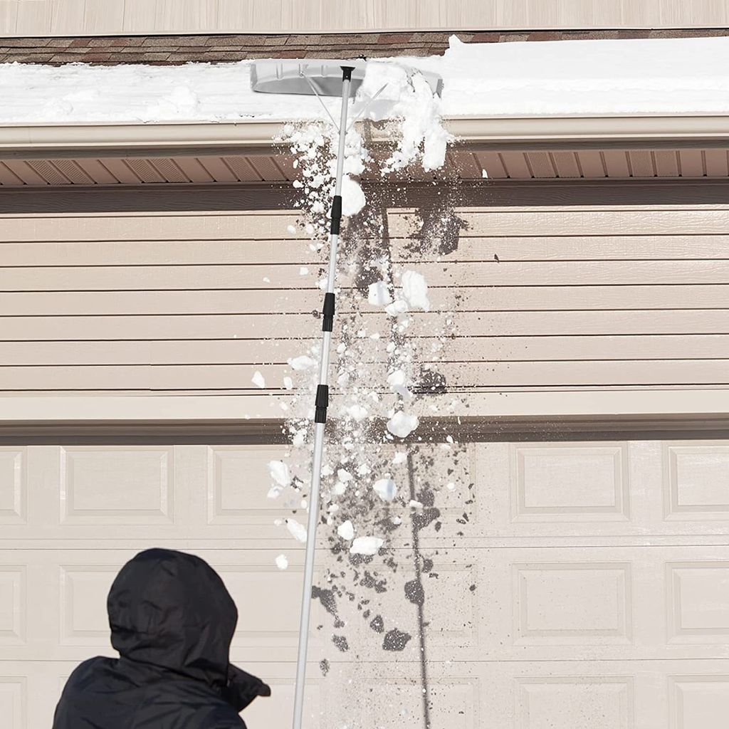 GOPLUS Schneeräumer Schneeschaufel Dachschneeräumer, 148-608 cm Einstellbereich, aus Aluminium, Dachräumer mit Teleskopstiel, leicht