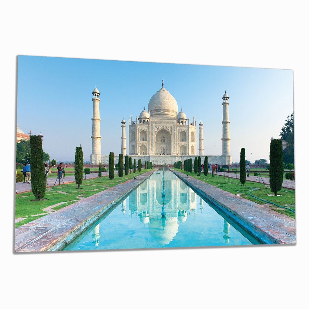 Wallario Herdabdeckplatte aus Glas, Größe 90 x 52 cm 1-teilig, Motiv Taj Mahal - Mausoleum in Indien