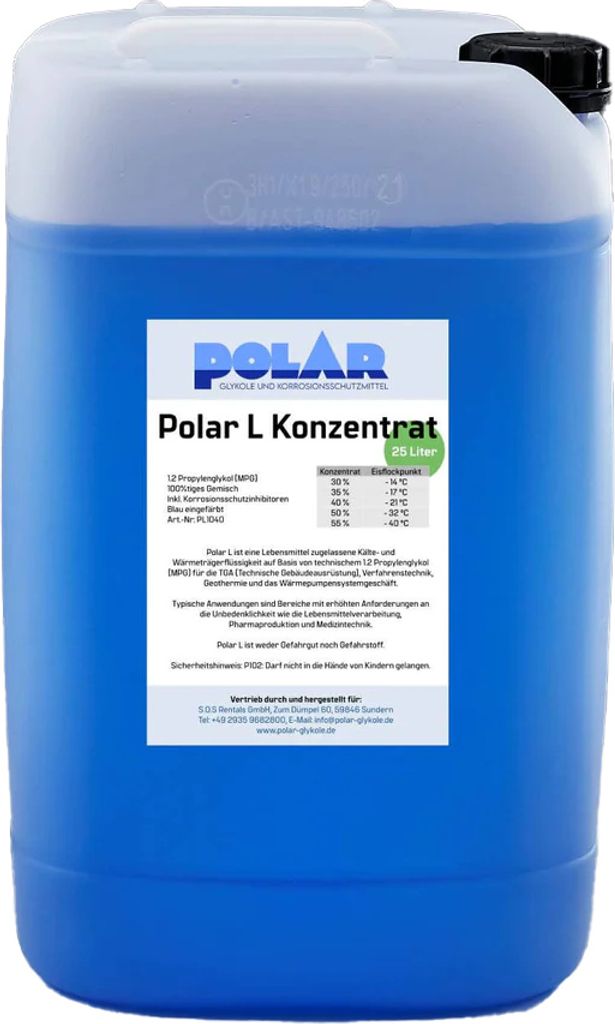 Polar L-MPG Glykol Frostschutzmittel, Propylenglykol 100% Konzentrat 25 Liter